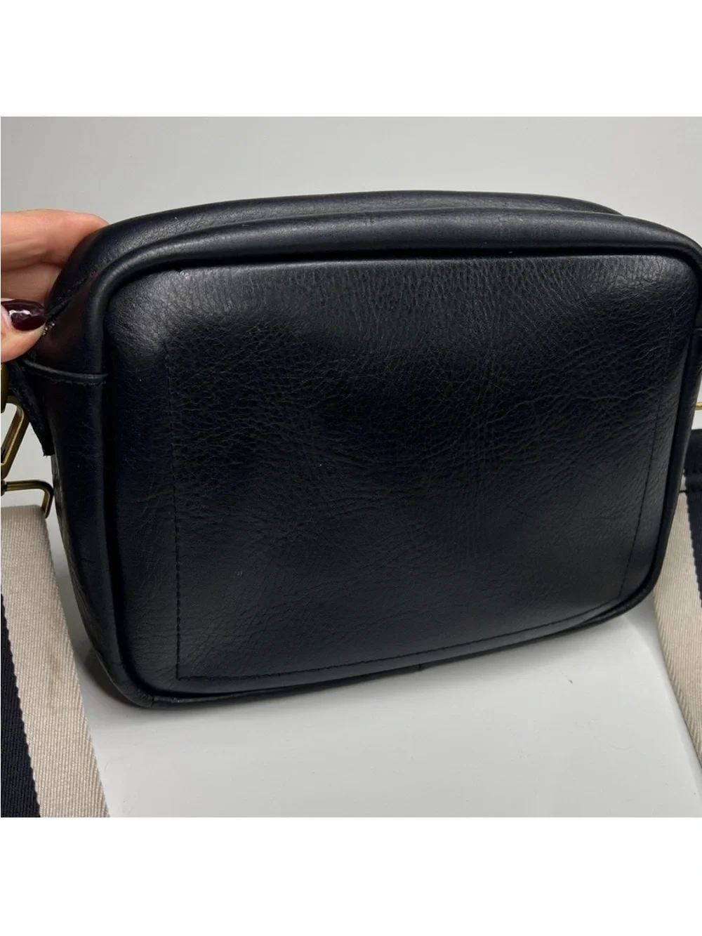 Black Leather Crossbody Bag with Contrast Strap/new with tags